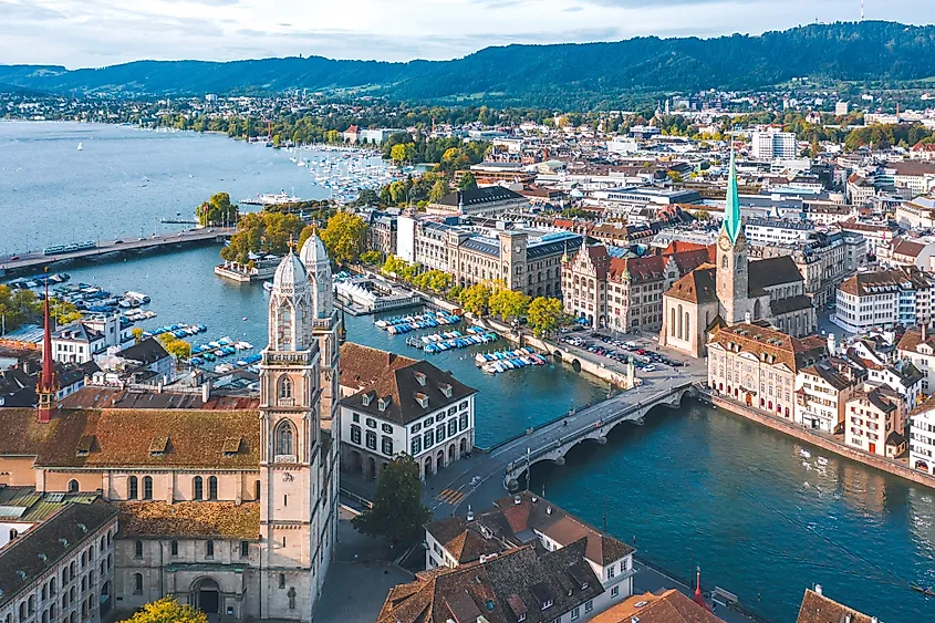 The city of Zurich, Switzerland, is a beautiful and vibrant city located on the shores of Lake Zurich.