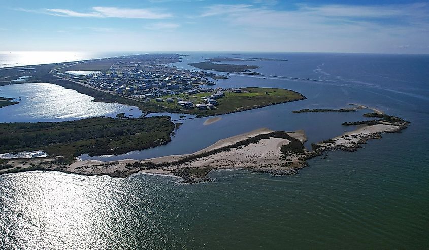 Aerial view of the barrier island of Grand Isle on the Louisiana coast