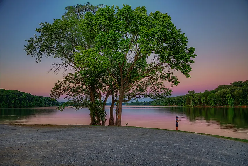 A person fishing at Lake Barkley.