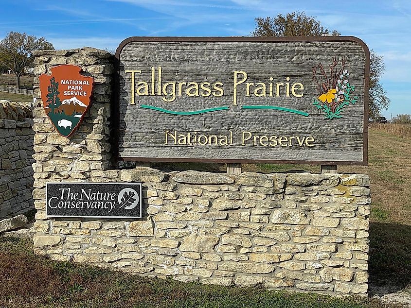 Entrance sign of the Tallgrass Prairie national Preserve in Kansas