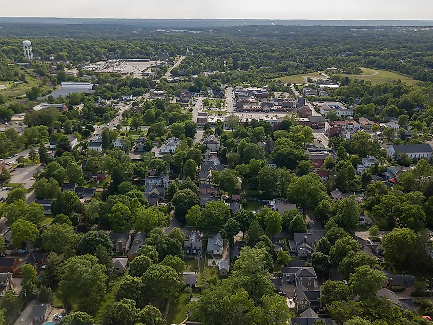 Overlooking homes and trees in Hudson, Ohio.