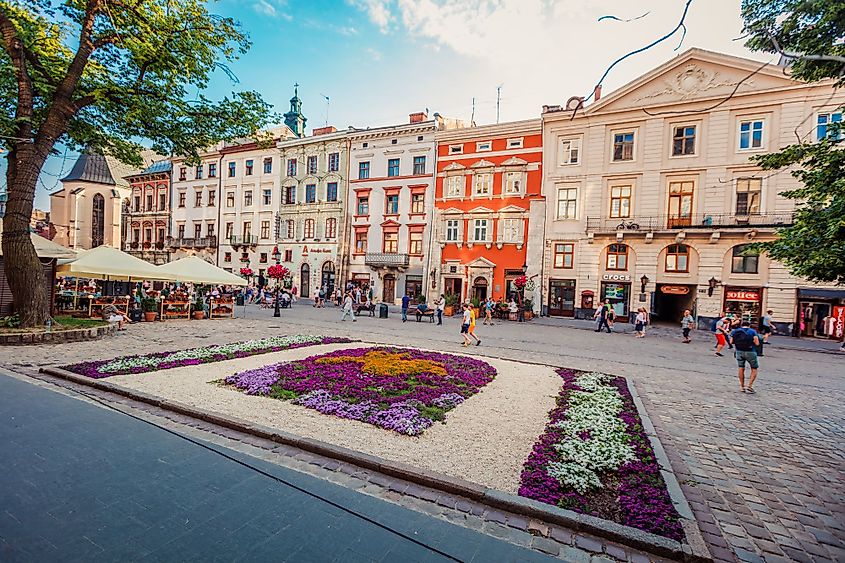 A view of the Market Square in Lviv, Ukraine